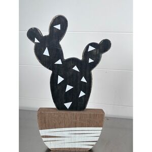 Hobby Lobby Cactus Wooden Tabletop‎ Decor Black White Triangles
